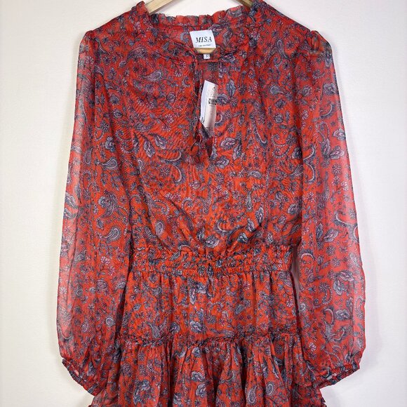 Misa Los Angeles Dresses & Skirts - Misa Anthropologie Lorena Dress Orange Floral Chiffon Mini Ruffles